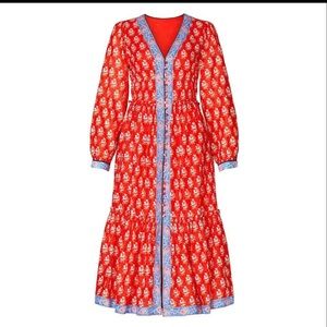 J. Crew Red and Blue Floral Midi Dress